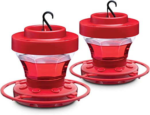 Hummingbird Feeders for Outdoors 16 oz [Set of 2] First Nature Bee Proof Hummingbird Feeders - With Build in Ant Guard - Circular Perch - Wide Mouth for Easy Filling - 2 Part Base for Easy Cleaning