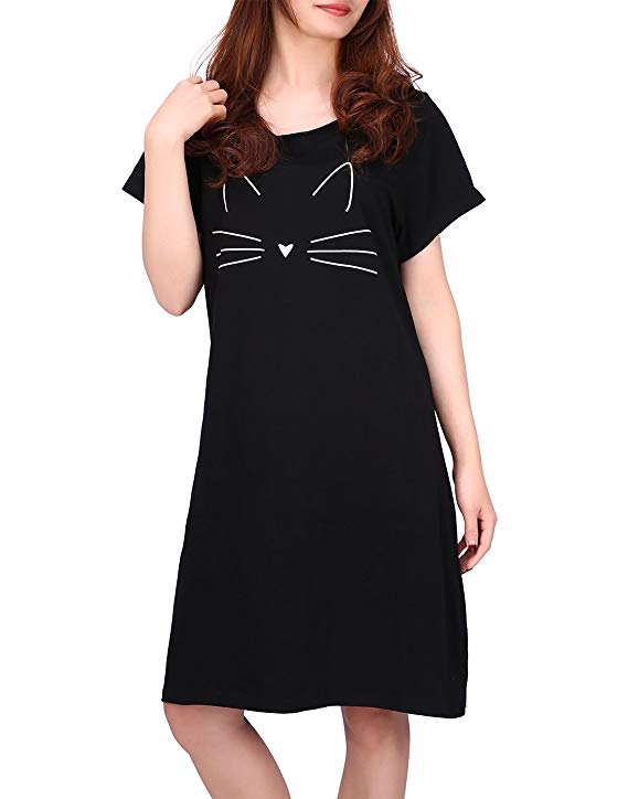 HDE Womens Sleepwear Cotton Nightgowns Short Sleeve Sleepshirt Print Night Shirt S-5X