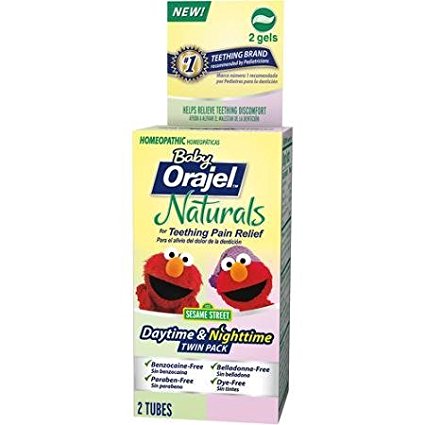 Baby Orajel Naturals Teething Pain Relief Gel, Daytime Nightime Twin Pack (2 tubes .18 oz each)