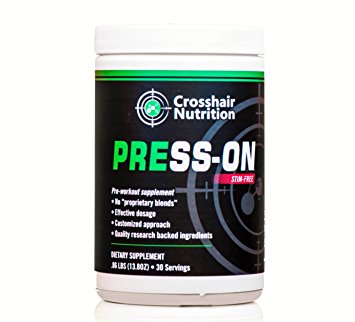 Press-On stim-free pre-workout supplement from Crosshair Nutrition (30 servings), contains Creatine, Carnosyn Beta Alanine, Citrulline, and other amino acids