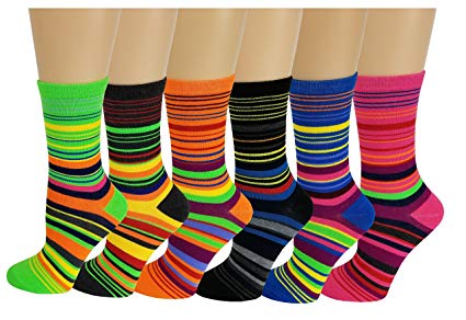 6 Pairs Novelty Design Crew Socks, Christmas Holidays Crazy Fun Colorful Fancy Design
