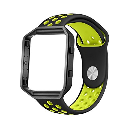 Ontube for Fitbit Blaze Bands, Sport Silicone Replacement Strap with Black Frame for Fitbit Blaze Smart Fitness Watch Frame included (Black/Yellow Black Large)