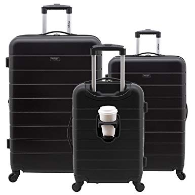 Wrangler 3 Piece Luggage Set Smart Hardside with USB Charging Port, Black