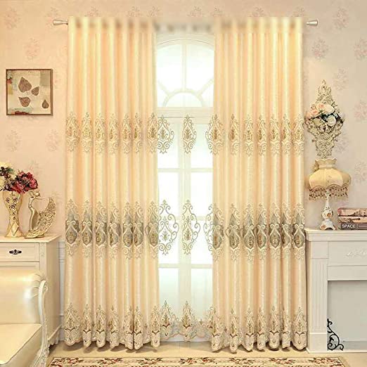 pureaqu European Embroidered Semi Blackout Curtain Drape Panels for Living Room Room Darkening Metal Grommet Top Finishing Window Treatment Draperies for Bedroom 1 Panel W52 x H96 Inch