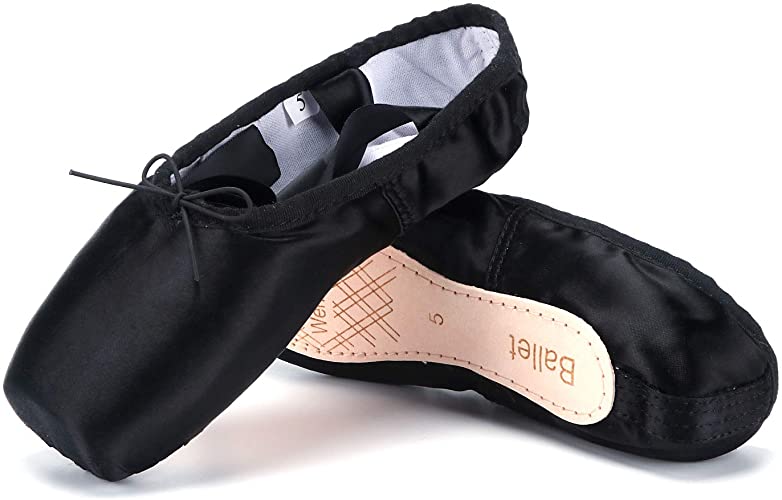 WENDYWU Girls Womens Dance Shoe Pink Ballet Pointe Slippers Ballet Flats Shoes with Ribbons Toe Pads Black Pink Red
