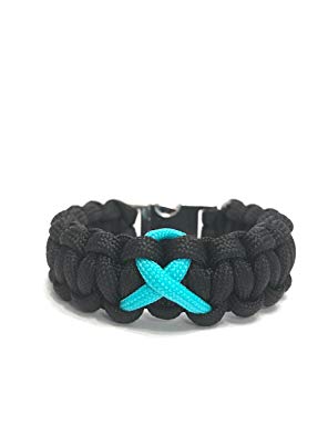 TRU550 PTSD Awareness Teal Ribbon Fitted Black Paracord Survival Jewelry Bracelet