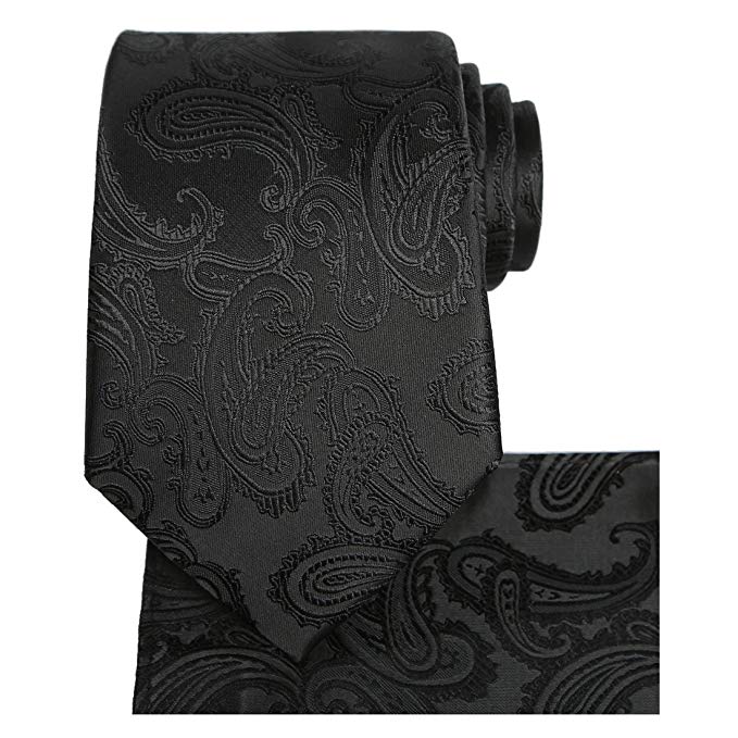 KissTies Mens Tie Set: Paisley Necktie   Pocket Square Hanky   Gift Box