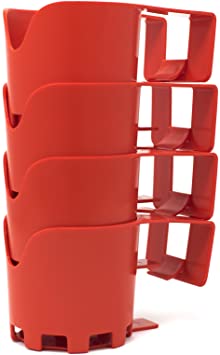 BeraTek Industries Storage Theory | Poolside Cup Holder | Designed for Above Ground Pools | Only Fits 2 inch or Less Round Top Bar | Red Color | 4 Pack