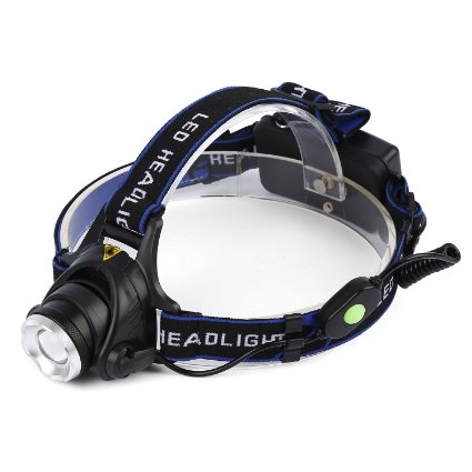 ICOCO Headlamp Headlight XM-L T6 LED Adjustable Focus Zoomable Night Torch for Hiking Riding Camping Climbing Hunting 2000 Lumens Powered By 2 x 18650 Battery