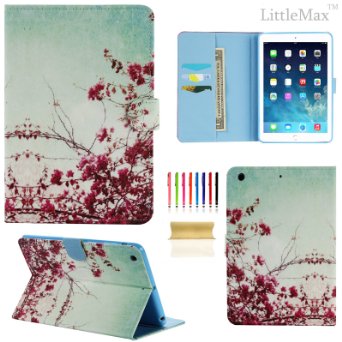 iPad Mini Case,LittleMax(TM) Kickstand Faux Leather Case Smart [Auto Wake/Sleep] Wallet Case [Magnet Clasp] Flip Cover for iPad Mini 1/2/3 [Free Cleaning Cloth,Stylus Pen]-# Peach Blossom