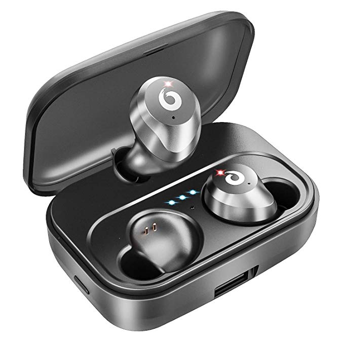Bluetooth Earbuds Bluetooth Earphones Wireless Headphones IPX7 Waterproof Bluetooth 5.0 Stereo Hi-Fi Sound with 2200mA Charging Case (Black)