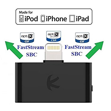 KOKKIA i10L_Pro : DIGITAL Bluetooth Splitter Transmitter with switchable aptX/Low-Latency aptX/FastStream/SBC codecs, for iPhone,iPad,iPod Touch with Lightning Connector. Streams to 2 sets AirPods.