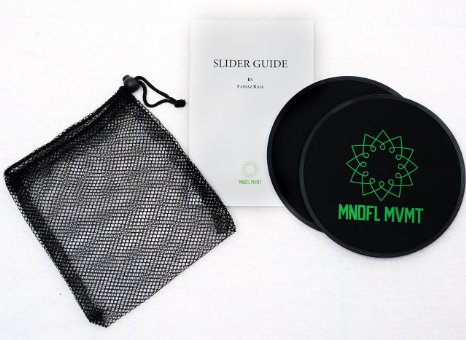 Fitness Core Ab Slider Discs   workout booklet & bag - Glides on carpet and hardwood, for hands and feet, great for home or gym full body workout training, non impact and helps with stability