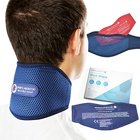 Sports Laboratory Neck Support Brace PRO  for Neck Pain with Integrated Hot & Cold Therapy Pack | Adjustable Cervical Collar | Free Neck Pain Guide (Regular (11-17 inch))