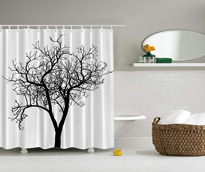 Ambesonne Lonely Tree Fall Winter Branches Minimal Decorations Art Decor Design Digital Print Polyester Fabric Shower Curtain, White and Black