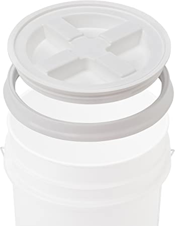 5 Gallon White Bucket With Gamma Seal Lid - 90 Mil, BPA Free, Food Grade Plastic Pail - Gamma2 Screw Seal Tight Lid (White)