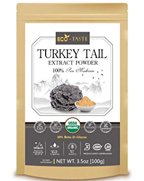 Turkey Tail Mushroom Extract Powder 5:1,USDA Organic, 30% Beta-D-Glucan Supplement, 3.5oz