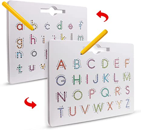 Double Sided Magnetic Letter Tracing Board Alphabet Magnet Drawing Board ABC Letters Educational Preschool Handwriting Practice Learning Toys Montessori Uppercase Lowercase Games For Kids Toddlers