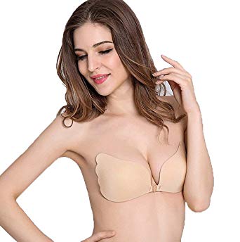 MITALOO Adhesive Invisible Backless Push Up Strapless Sticky Bras Reusable Magic Bra for Women Beige