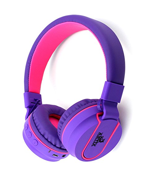 Artix RS7 Lightweight Foldable Bluetooth On Ear Headphones for Work Travel Sport Running w/ 3.5mm Cable Included for Wired Use. Great for Kids/Teens/Adults (Purple)