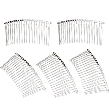 Hicarer 5 Pieces 20 Teeth Hair Clip Combs Metal Wire Hair Combs Wire Twist Bridal Wedding Veil Combs, Silver Color