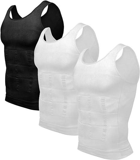 Odoland Mens 3 Pack Body Shaper Slimming Tummy Vest Thermal Compression Shirt Tank Top Shapewear