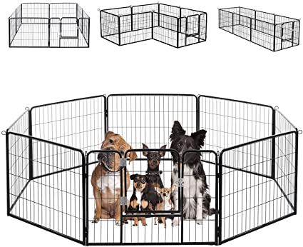 LEMBERI Dog Playpen 24/32/40-Inch Height for Medium/Small Dogs,Metal Puppy playpen Indoor Outdoor with Doors,Exercise Dog Fence Pen,Pet Playpen for Yard,RV,Camping