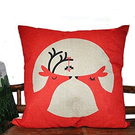 Lydealife 18 X 18 Inch Cotton Linen Decorative Throw Pillow Cover Cushion Case, In-Love Deer HJ004