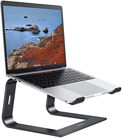 Laptop Stand, OMOTON Laptop Mount, Aluminum Laptop Holder Riser Stand for Desk, Compatible with MacBook Air/Pro, Dell, HP, Lenovo and All Laptops (10-15.6 inch) (Black)