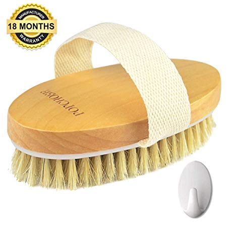 Dry Brushing Body Brush, POPCHOSE Natural Bristle Dry Skin Exfoliating Brush Body Scrub for Flawless Skin, Cellulite Treatment, Lymphatic Drainage and Blood Circulation Improvement, Medium Strength