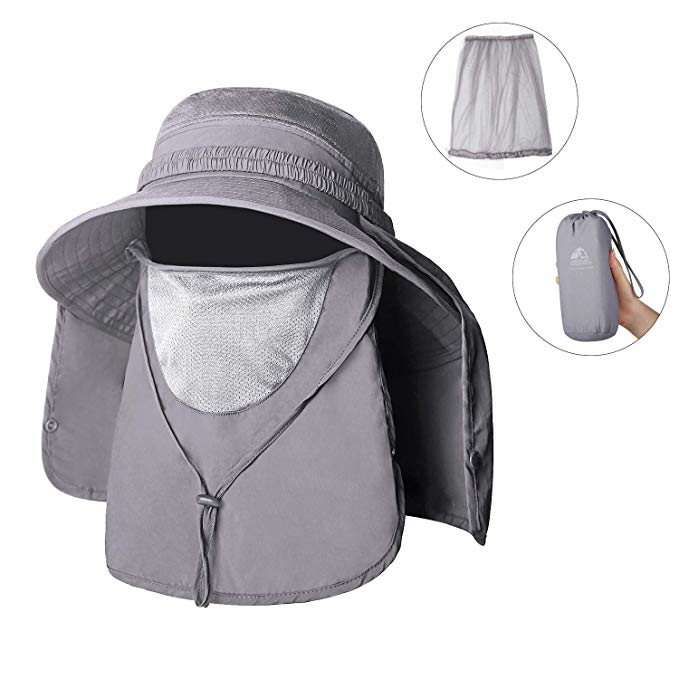 Unigear Fishing Hat, UPF 50  UV Protection Sun Hat with Mosquito Net, Removable Neck and Face Flap for Safari, Hiking, Gardening, for Men & Women