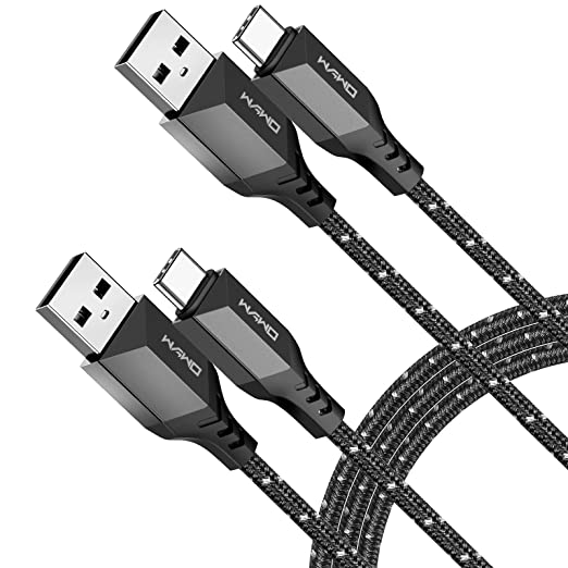 WAWO USB C Charger Cable - Premium Nylon Braided USB A to USB C 3A Fast Charging Type C Cable, 2M 2Pack, For Samsung Galaxy S22/S21, HUAWEI P40/P30, Sony Xperia/LG/Xiaomi & More - Heavy Duty Black