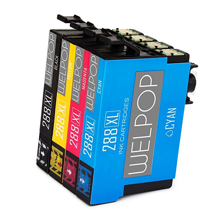 WELPOP 4 Pack Remanufactured Epson 288 ink cartridges, High Yield 1 Set (1 Black, 1 Cyan, 1 Magenta, 1 Yellow) Used for Epson Expression Home XP-330 XP-340 XP-430 XP-434 XP-440 XP-446 Printers