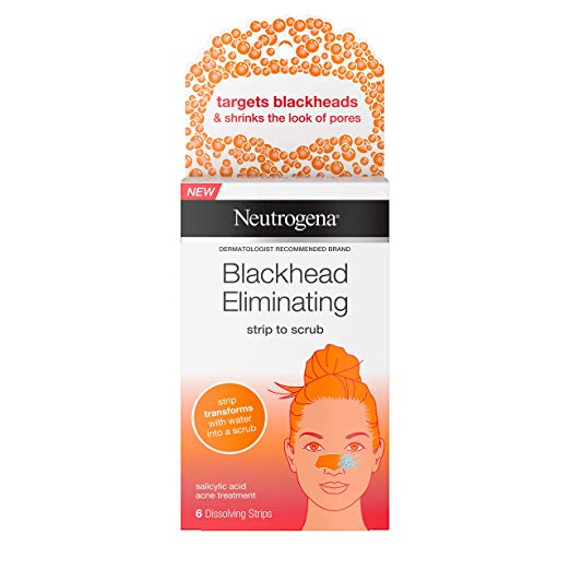 Neutrogena Blackhead Eliminating Pore Strip to Facial Scrub with Salicylic Acid Acne Treatment Oil-Free & Non-Comedogenic, 6 ct.