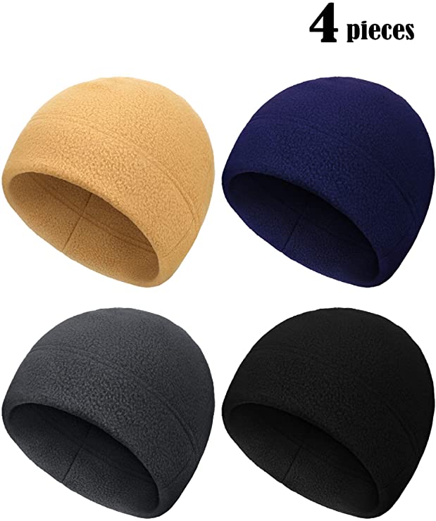 4 Pieces Winter Warm Watch Cap Soft Polar Fleece Beanie Hat Thick Windproof Outdoor Skull Cap for Men Women