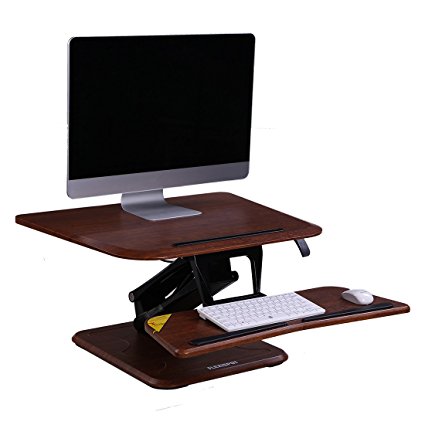 FlexiSpot 27" standing desk riser - Height-Adjustable with Quick Release keybaord tray (Mahogany)