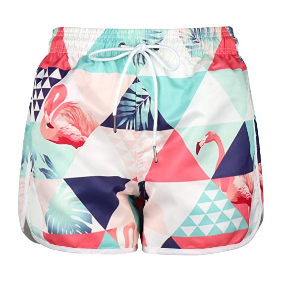 HONG DI HAO Womens Printed Beach Shorts Elastic Waistband Boardshort with DrawstringQuick Dry Swim Trunks