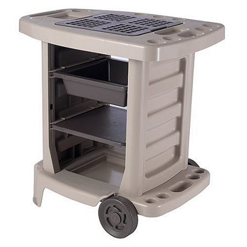 Suncast GC1500BTD Portable Outdoor Gardening Center with Interchangeable Shelves, Tool Storage And Utility Bin, Taupe