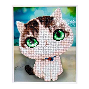 Diamond Painting for Kids Painting by Number Kits Arts Crafts Supply Set Rhinestone Mosaic Making for Home Wall Decor Best Gifts for Christmas Birthday Mothers Day New Year-Include Frame- cat, Kitten