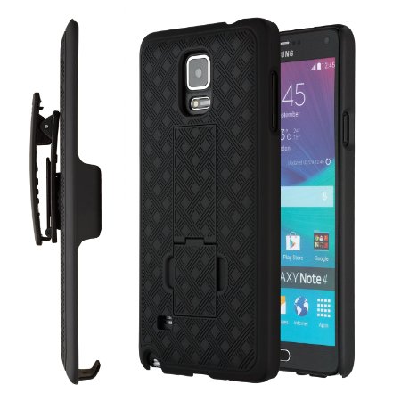 Note 4 Case, MoonaTM Shell Holster Combo Case for Samsung Note 4 with Kick-Stand & Belt Clip "LifeTime Warranty!" - Note 4 Belt Clip Case, Note 4 Holster Case, Note 4 Thin Case
