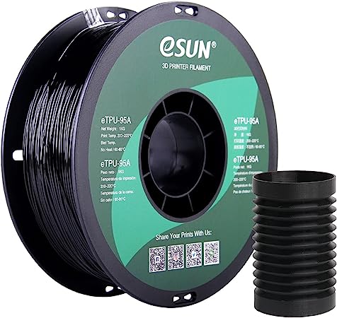 eSUN Flexible TPU Filament 1.75mm, 3D Printer Filament TPU-95A, Dimensional Accuracy  /- 0.05mm, 1KG (2.2 LBS) Spool 3D Printing Filament for 3D Printers, Black