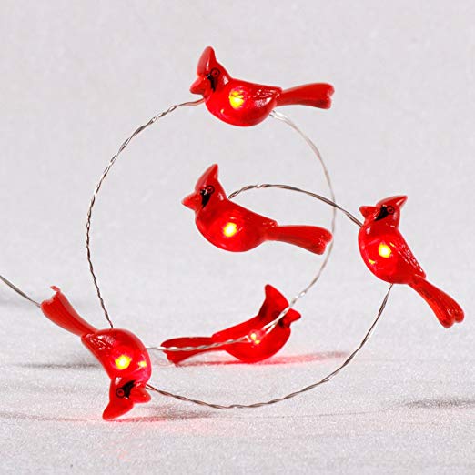 Impress Life Cardinal Lights, Red Snow Bird Decorative Ornaments 10 ft 40 LEDs Battery Operated with Remote Timer for Christmas Tree Wedding Camping Birthday Parties Bedroom Home Decoration