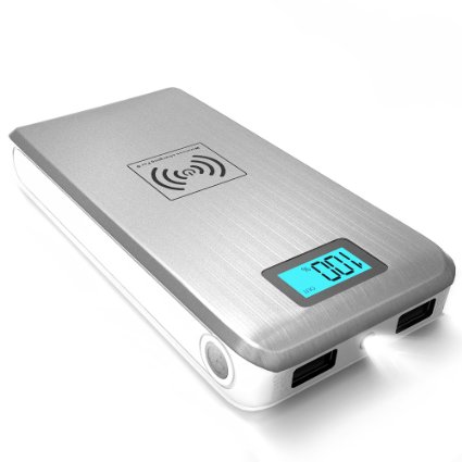 ActionPie Qi Wireless 12000mAH Power Bank with Dual USB Port and LCD Display for Galaxy S6 iphone6 - Silver