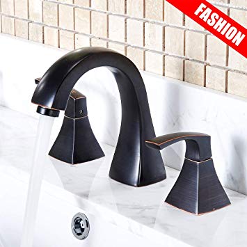 VAPSINT Antique Lead-Free Oil-Rubbed Bronze WideSpread Bathroom Faucet, Two Handle Three-Hole Bathroom Vanity Sink Faucets without Sink Drain Stopper
