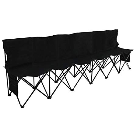 Yaheetech Portable 6 Seats Sport Sideline Folding Bench Soccer Team Bench with Carry Bag, 600D Oxford Double Layer Fabric, Black