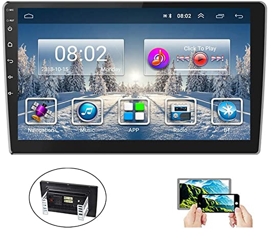 Hikity 10.1 Inch Android Car Stereo with GPS Double Din Car Radio Bluetooth FM AM RDS Radio Support WiFi Connect Mirror Link for Android/iOS Phone   Dual USB Input & 12 LEDs Backup Camera