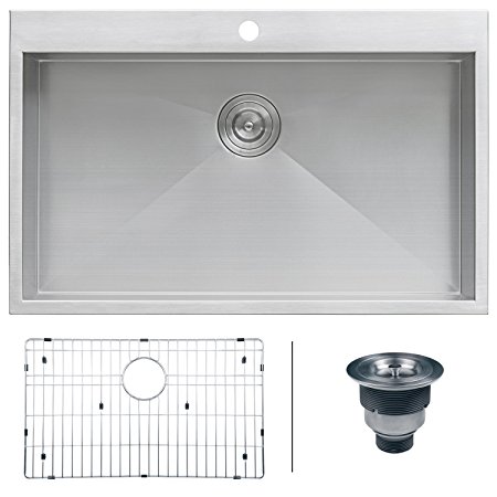 Ruvati RVH8000 Drop-in Overmount 33" x 21" Kitchen Sink 16 Gauge Stainless Steel Single Bowl