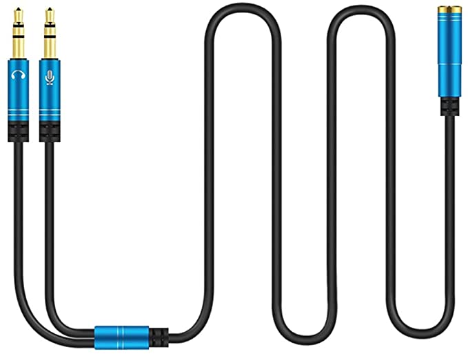 Canfon Headphone Splitter for Computer 3.5mm Female to 2 Dual 3.5mm Male Headphone Mic Audio Y Splitter Cable Smartphone Headset to PC Adapter (100CM, Blue)