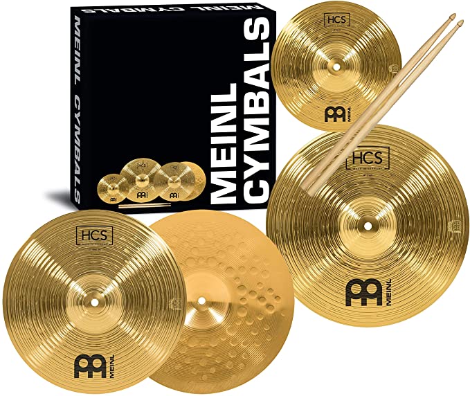 Meinl Cymbal Set Box Pack with 13" Hihats, 14" Crash, Plus Free 10" Splash, Sticks, and Lessons TWO-YEAR WARRANTY, (HCS1314-10S)