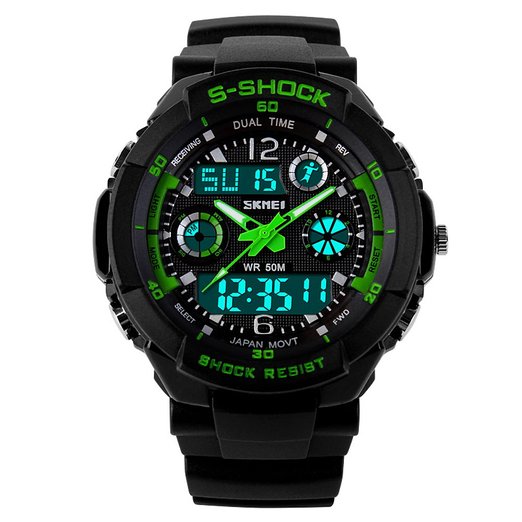 Men's Military S Shock Dual Dial Analog Quartz LED Electronic Digital Sport Watch Waterproof Green